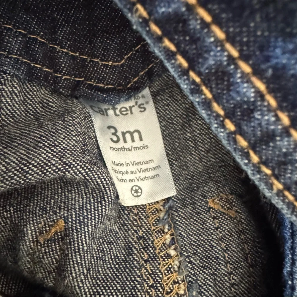 Carter’s Baby Boy 3M Blue Denim Jean Christmas Overall Rolled Cuff